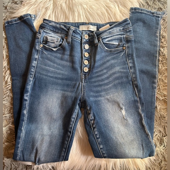 KanCan Estilio High Rise Distressed Button Fly Denim Jeans - Picture 1 of 5
